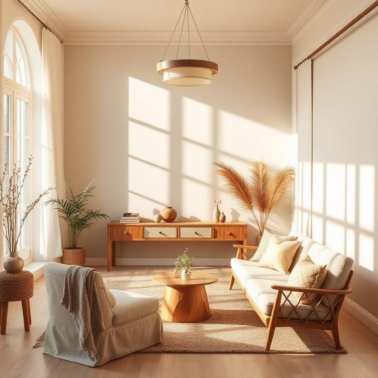 Finished sunlit room with styled furniture and warm lighting