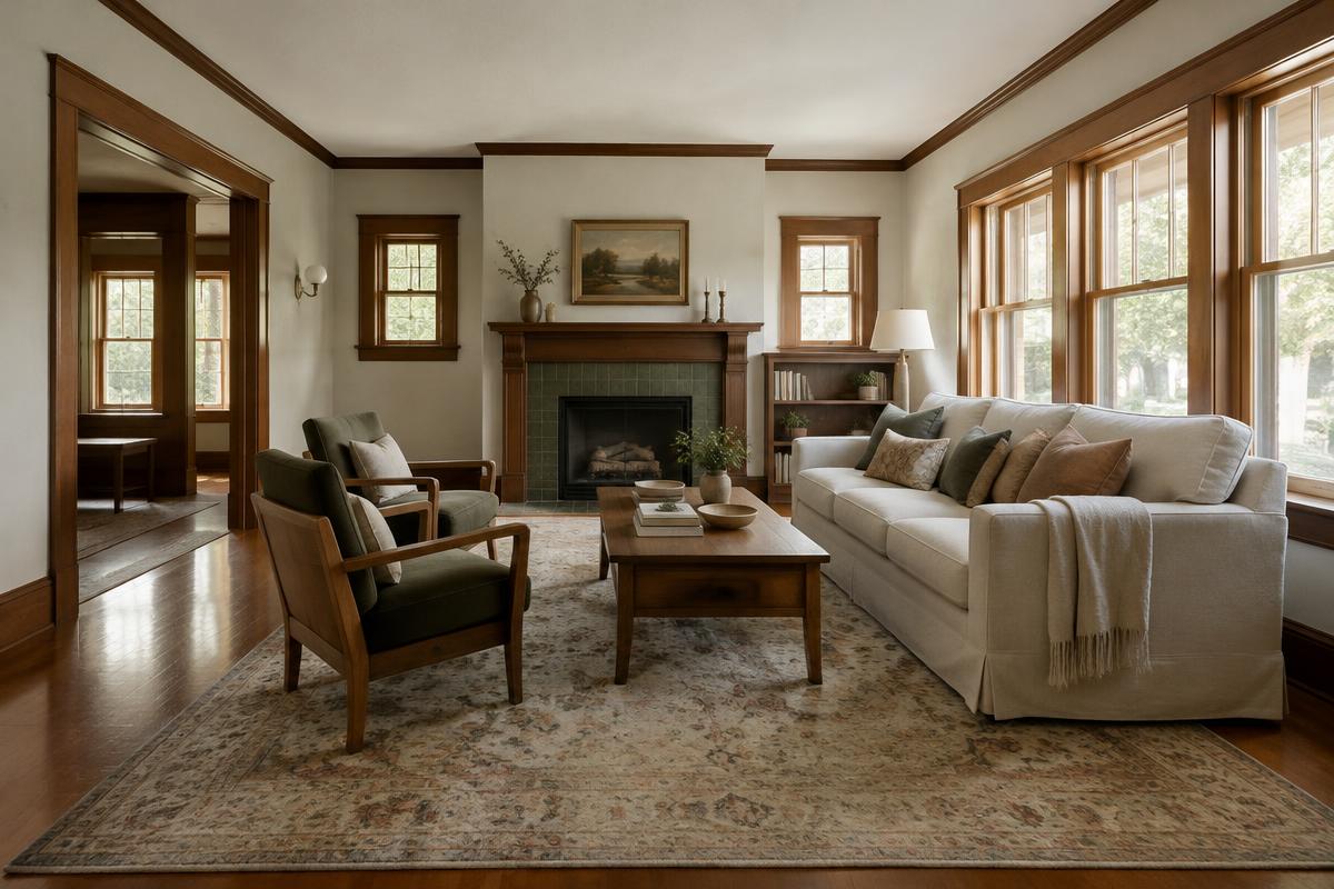 Finished living room with restored trim that feels original to the house